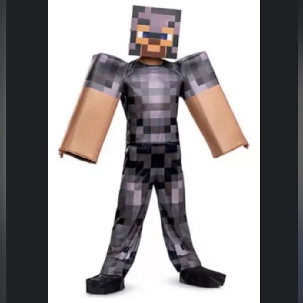 Disguise Pixelated Gray and Tan Minecraft-Inspired Costume